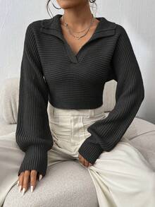 SHEIN Unity Women's V-Neck Long Sleeve Sweater - Black - View 6