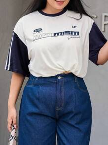 Dazy Plus Women Plus Loose-Fit Summer T-Shirt With Letter Graphic - Multicolor - View 1