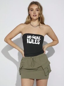SHEIN EZwear Black Letter Printed Tight-Fitting Women's Bandeau Top
