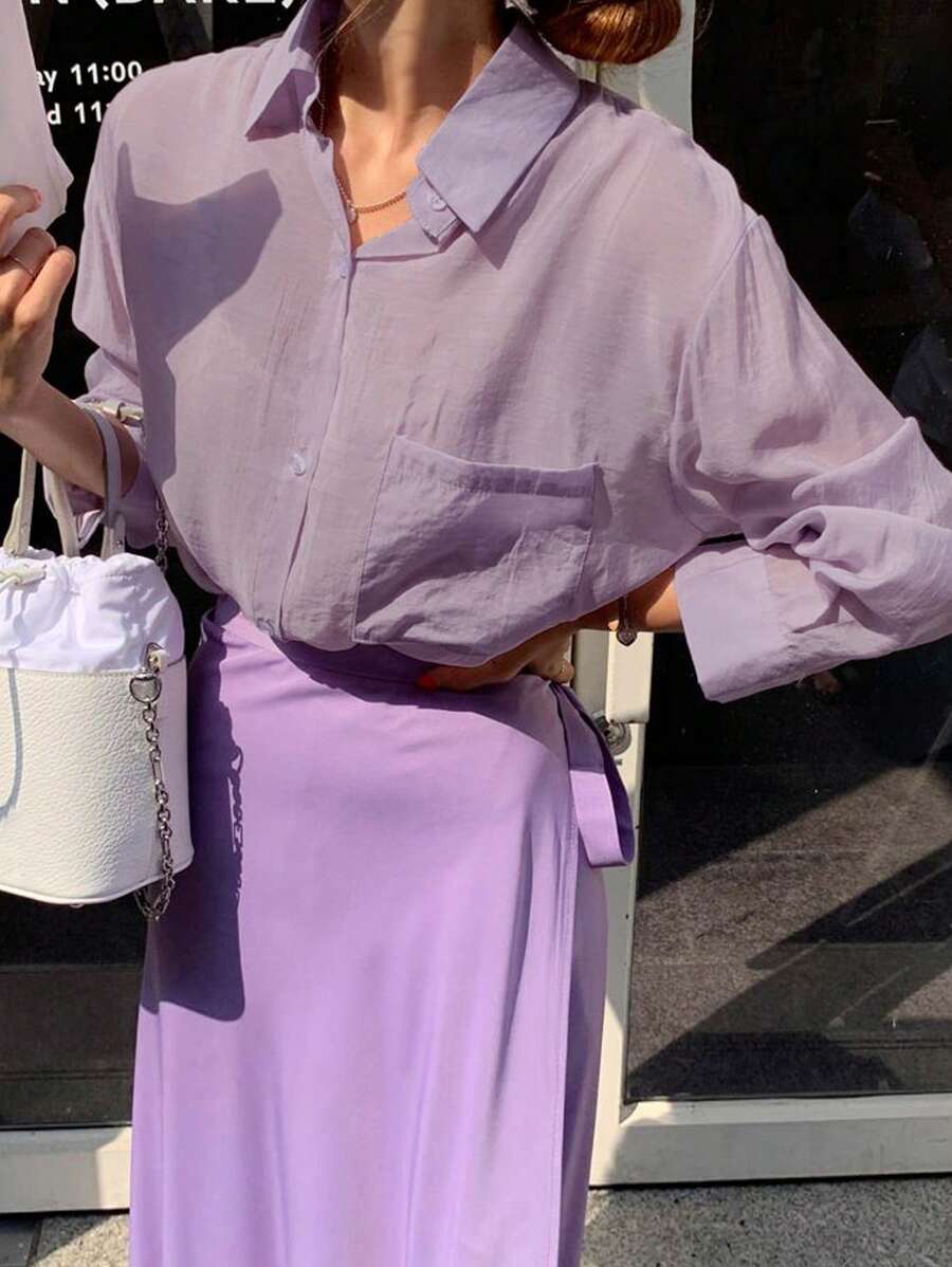 DAZY Ladies' Purple Long Sleeve Shirt - Purple - View 1