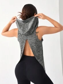 SHEIN Daily&Casual Sudadera Deportiva Sin Mangas Con Capucha Y Cordón De Espalda Descubierta - Gris Oscuro - Ver 2