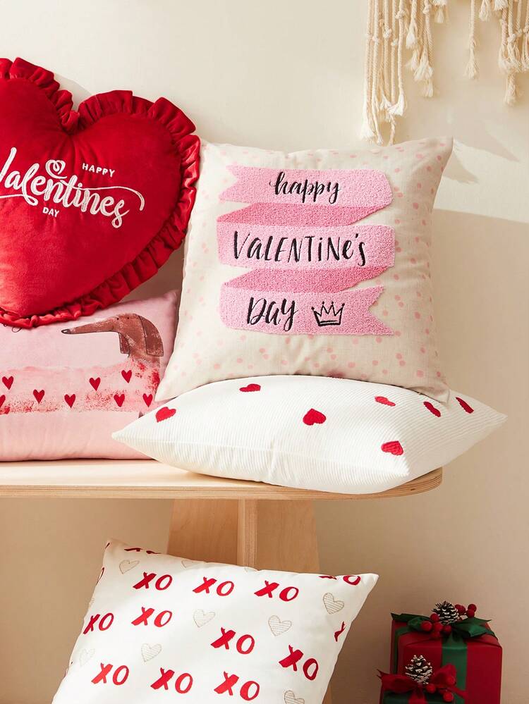 1pc Embroidery Linen Y2K Pink Romantic Decorative Cushion Cover, Chic Home Decor, Throw Pillowcase Without Filler, Sweet Wedding Essentials