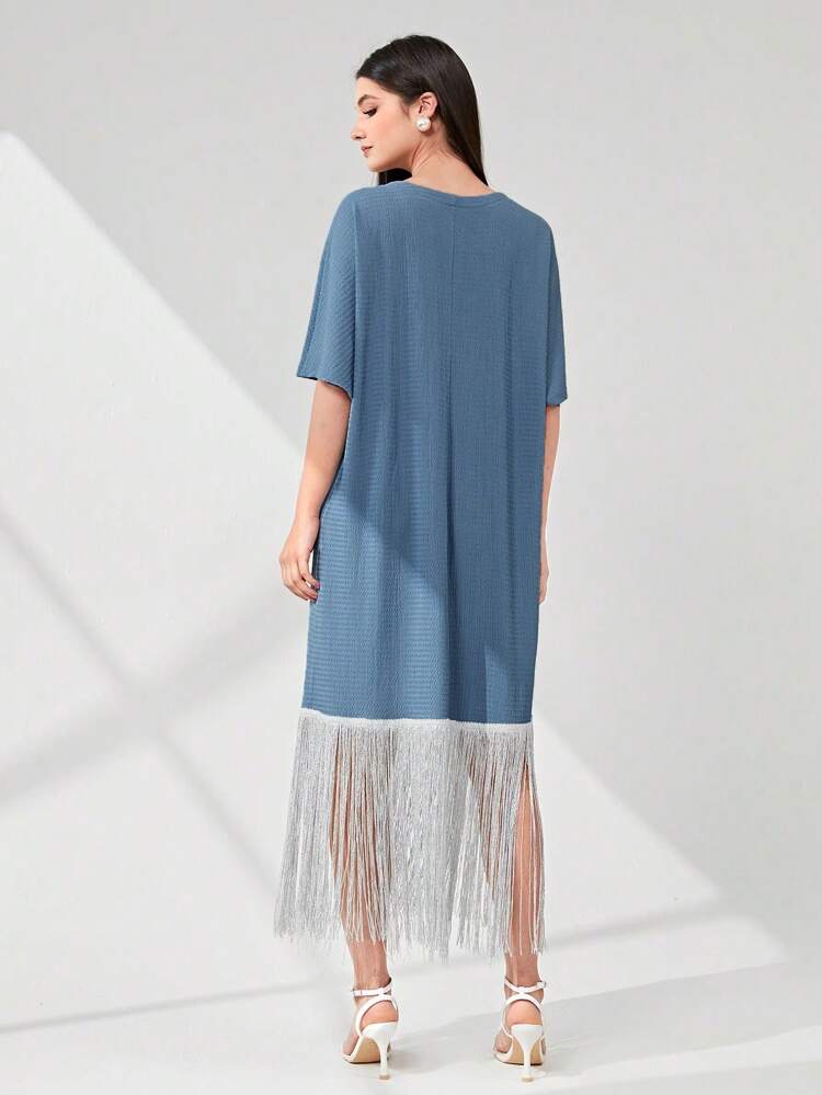 Women'S Fringe Hem Batwing Sleeve Dress
