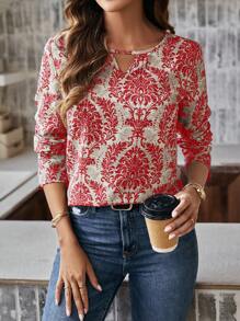 SHEIN LUNE Women's Silk Satin Printed Long Sleeve Shirt