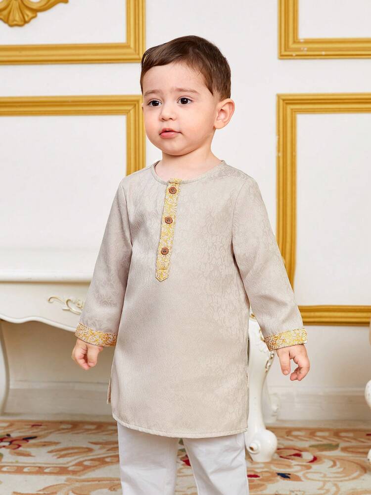 Baby Boy Long Sleeve Long Top With Gorgeous Floral Pattern