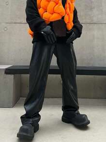 Men'S Faux Leather Pants - Black - View 1