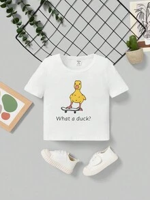 Baby Boy'S Cartoon Printed Short Sleeve Casual Top Suitable For Summer - White - View 1