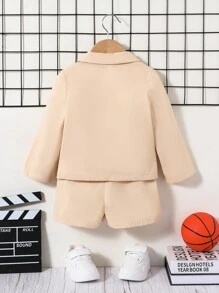 SHEIN 寶寶男孩 mass noun 實色轉領釦領針織衫和休閒短褲套裝