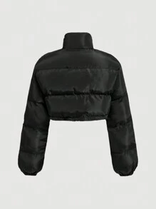 SHEIN MOD Women's Solid Color Stand Collar Short Length Padded Coat