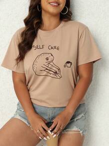 SHEIN Essnce Hơn Cartoon & Đồ họa chữ cái Áo thun - Màu be - Xem 5