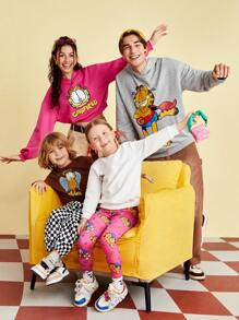 GARFIELD | SHEIN 卡通印花短版連帽衫 - 粉色 - 查看 6