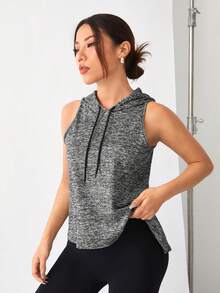 SHEIN Daily&Casual Sudadera Deportiva Sin Mangas Con Capucha Y Cordón De Espalda Descubierta - Gris Oscuro - Ver 5