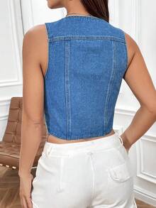 SHEIN EZwear Chaleco De Denim Con Cierre De Un Botón - Lavado ligero - Ver 2