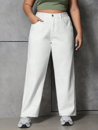 SHEIN ICON Plus size kvinnors raka ben Boyfriend-jeans