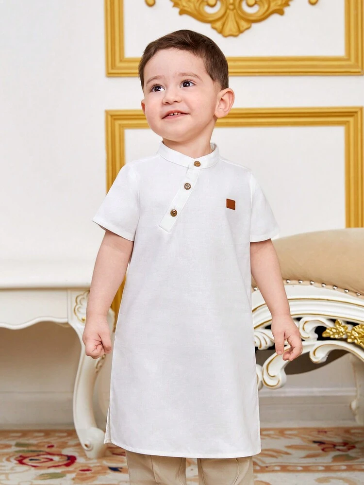 Unisex Baby'S White Casual Short Sleeve Long Split Hem Top