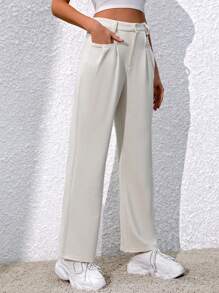 SHEIN Unity Women's Loose Fit Pants With Slogan Print Fall Cloth For Women - Apricot - View 3