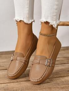 女士舒适软底乐福鞋，平底，低帮，加大码 - 棕色 - 查看 5