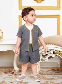 SHEIN Ensemble de chemise patchwork à manches courtes et de shorts à taille élastique pour bébé garçon