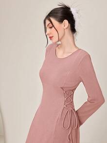 Modelyn Vestido De Manga Larga Con Cordones De Lado Para Mujer - Rosa - Ver 5