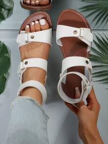 Women'S Summer Soft Comfortable Flat Roman Sandals - White - View 2