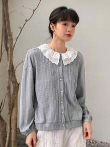 FRIFUL Ren Vá lại Nhỏ bé Vòng cổ Áo khoác - Xám - Xem 5