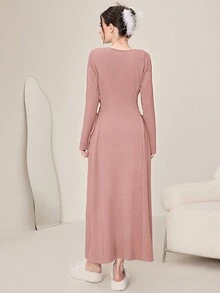 Modelyn Vestido De Manga Larga Con Cordones De Lado Para Mujer - Rosa - Ver 2