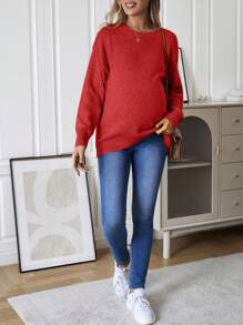 SHEIN 孕妇圆领长袖毛衣，适合冬季