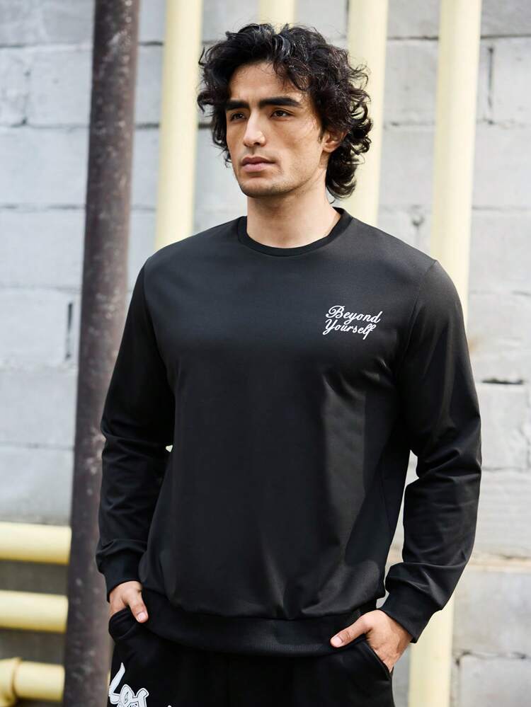 Men's Slogan Pattern Drop Shoulder Sports Sweatshirt Men Sweatshirt