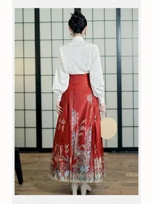 New Chinese Style Retro Women's Stand Collar Long Sleeve Embroidered Shirt (Hanfu) For Chinese New Year Celebration Or Other Occasions - White - View 2