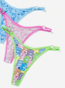 ROMWE X Care Bears 3pcs/Set Heart Silver Accessory Cartoon Printed G-String - Multicolor - View 4