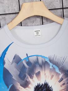 SHEIN Explorewe 男孩酷炫時尚 2 件套卡通人物印花圓領短袖 T 卹套裝 - 彩色 - 查看 7