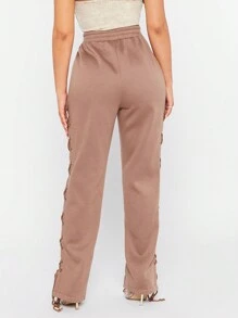SHEIN SXY Brown Knit Drawstring Detail Sweatpants - Mocha Brown - View 2