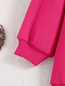 Young Girl Heart Pattern Hooded Casual Sweatshirt And Pants Two-Piece Outfit Set - Hot Pink - View 4