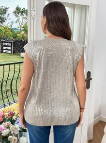 SHEIN Clasi 大碼亮片衫 - 杏色 - 查看 2