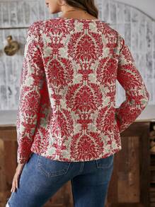 SHEIN LUNE Women's Silk Satin Printed Long Sleeve Shirt
