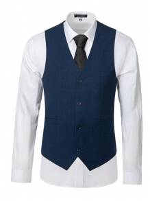 Furuyal Men's Plaid Suit Three Pieces Set With Suit Vest And Pants - Dusty Blue - View 4