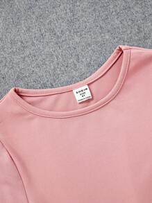 SHEIN Leap Crew Tween Girls' Knit Solid Color Round Neck Bodysuit Set, 3pcs - Baby Pink - View 4