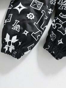 幼童男孩休閒舒適字母印花帽衫和長褲套裝 - 黑色 - 查看 4