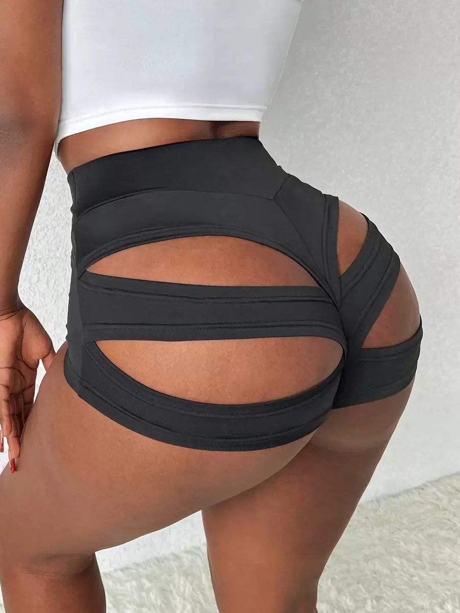Slaydiva Hollow Out Sexy Shorts - Black - View 1