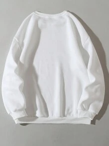 SHEIN EZwear Hơn Đồ họa trái tim và chữ cái Lót nhiệt Áo nỉ - trắng - Xem 2