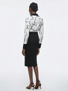 BizChic Women'S Letter Printed Contrast Color Shirt Dress Without Belt - Black and White - View 6