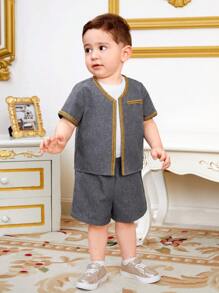SHEIN Ensemble de chemise patchwork à manches courtes et de shorts à taille élastique pour bébé garçon