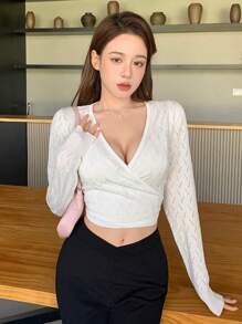 DAZY Women's Wrap Back Cross Strap Cardigan,Fall Clothes - White - View 1