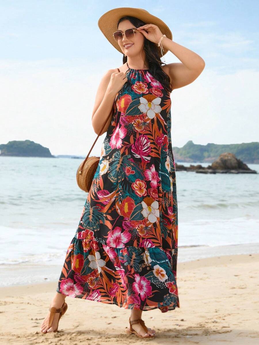 SHEIN VCAY 大尺碼海灘度假露背連身裙 - 彩色 - 查看 1