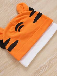 SHEIN Baby Boys' Cute Panda & Tiger Pattern Color Block Bodysuit Hat 4pcs Outfit Set - Multicolor - View 5