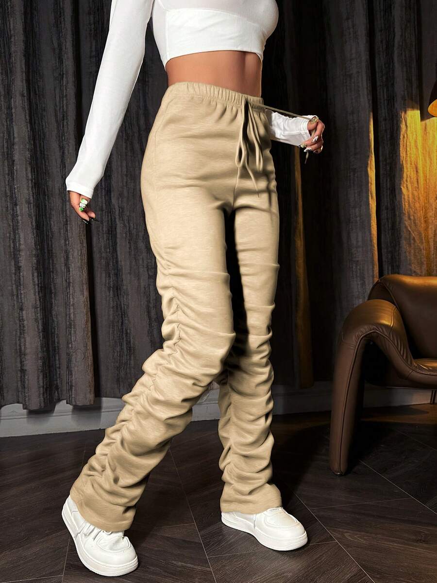 SHEIN Unity Women's Solid Color Pleated Sweatpants - Apricot - View 1