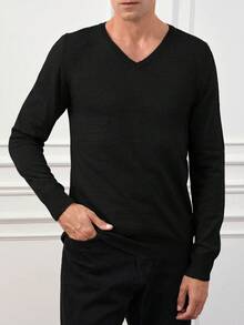 RueChic Men'S V-Neck Long Sleeve Sweater - Black - View 5