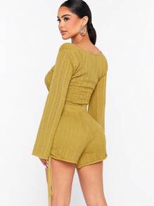 Hauture Pointelle Knit Top & Shorts Set - Mustard Yellow - View 2