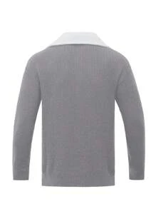 Manfinity Hypemode Men's Zipper Half-Placket Drop-Shoulder Long Sleeve Sweater - Light Grey - View 2