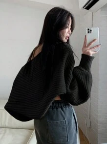 DAZY 女式前开襟短款无袖开衫，女士深秋休闲常规款黑色纯色女式开衫，休闲日常装，长袖上衣 - 黑色 - 查看 2